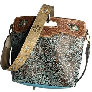MYRA BAG TOOLED LEATHER Western Turquoise Concho Crossbody decorative strap boho